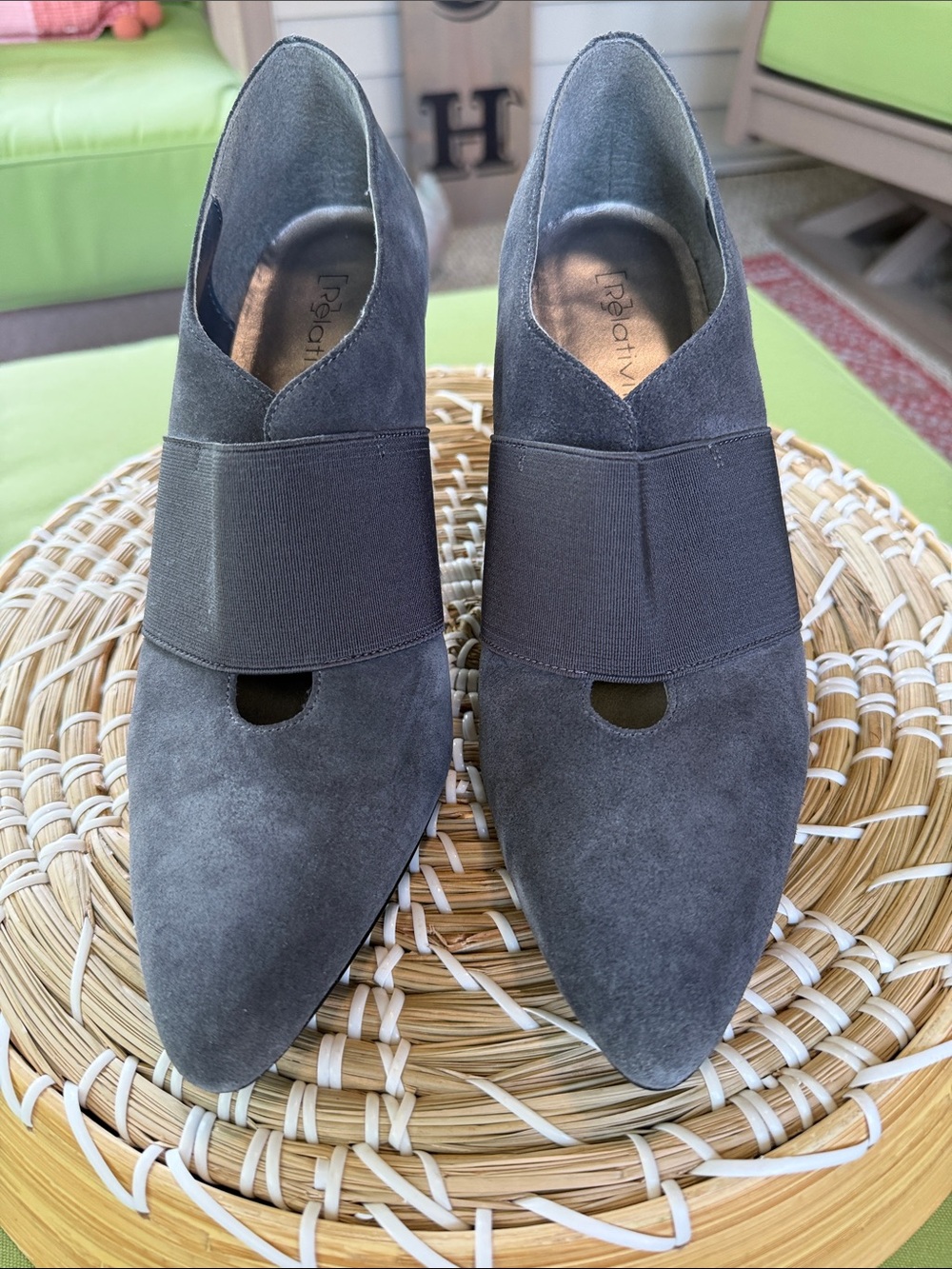 Gray Suede Pointed Toe Slip-On Women's Shoes 10